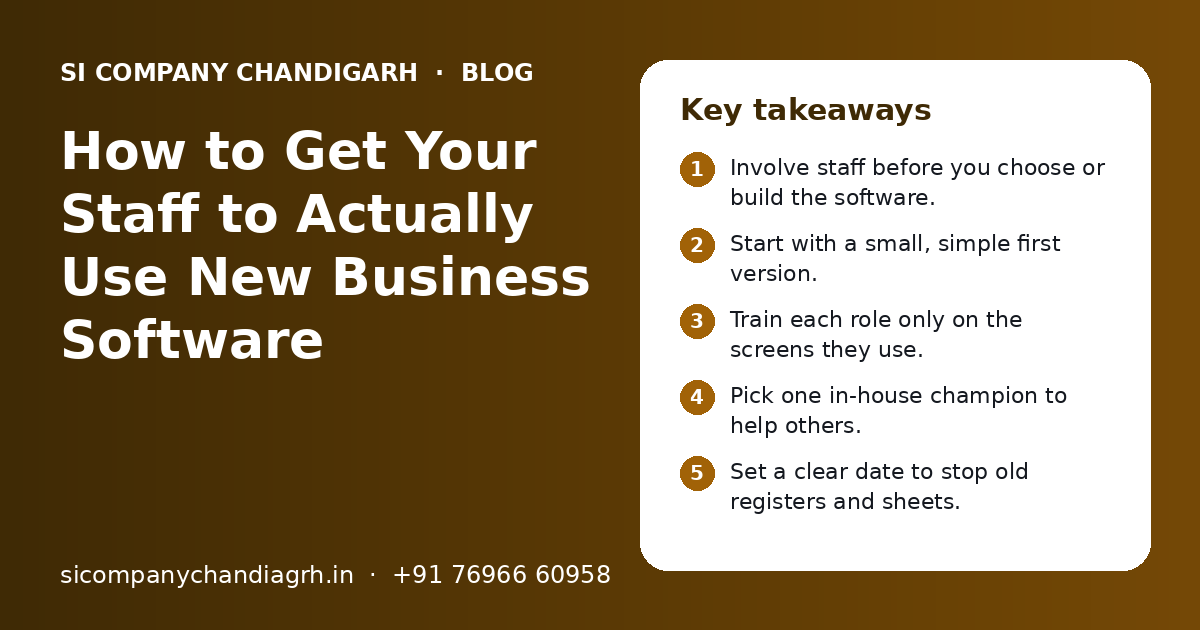 How to Get Your Staff to Actually Use New Business Software: key takeaways infographic